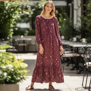 Vtg 1980's Lanz Original Floral Print Tiered Hem Cottage Core Midi Dress